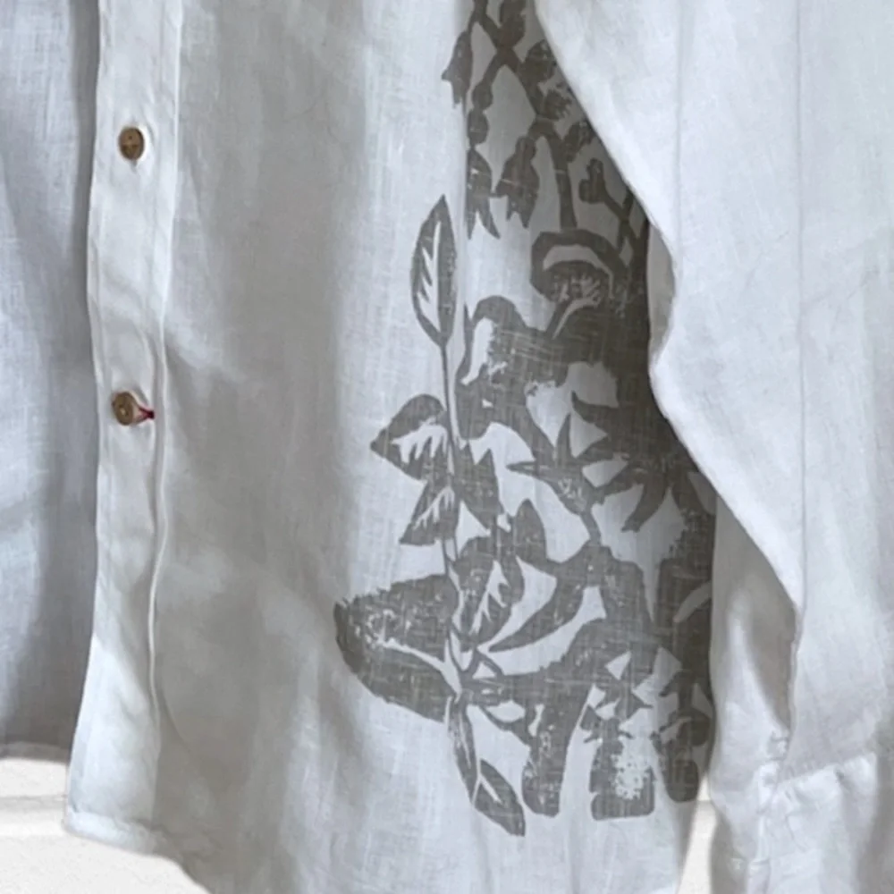 Guess Jeans Vintage Y2K White 100% Linen Shirt Coastal Beach Vacation Groom